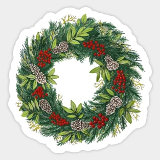 Holiday Wreath With Pine Cones and Berries Sticker